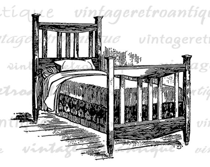 Antique Bed Digital Image Download Collage Sheet Artwork Printable Graphic Jpg Png Eps HQ 300dpi No.3738