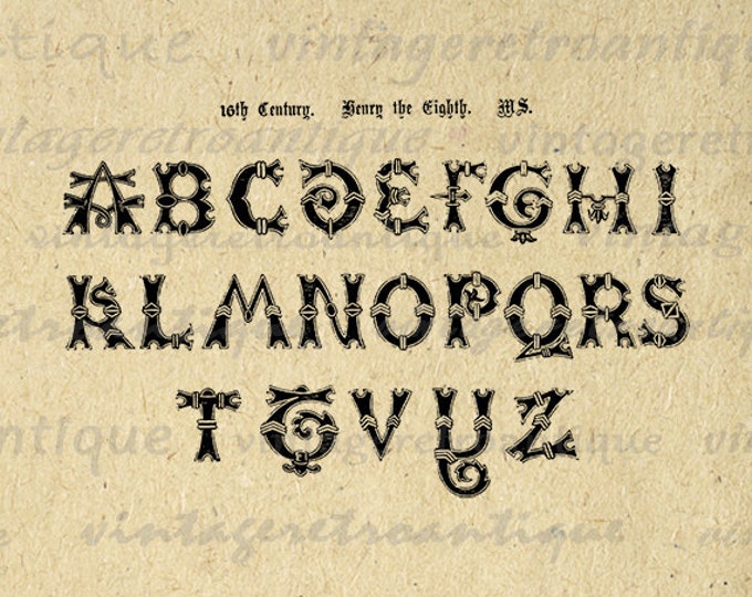 Printable Digital Ancient Alphabet 16th Century Classic Letters Antique Graphic Download Image Vintage Clip Art HQ 300dpi No.411