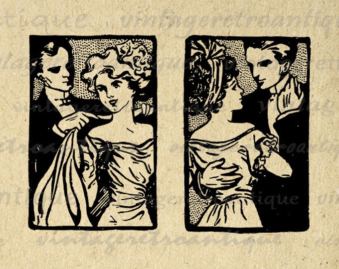 Printable Image Romantic Couple Digital Vintage Love Graphic Download Antique Clip Art Jpg Png Eps HQ 300dpi No.4064