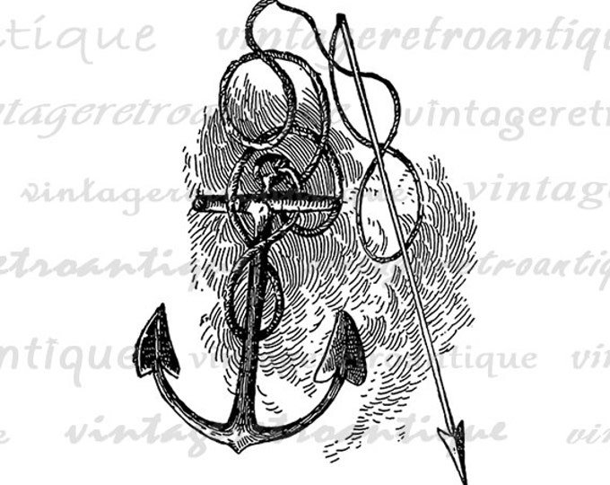 Printable Graphic Anchor and Spear Image Ocean Sea Digital Download Antique Clip Art Jpg Png Eps HQ 300dpi No.4091