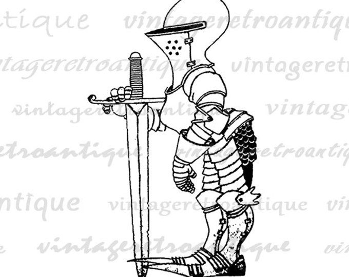 Printable Graphic Knight Image Medieval Armor Download Cartoon Digital Vintage Clip Art Jpg Png Eps HQ 300dpi No.3596