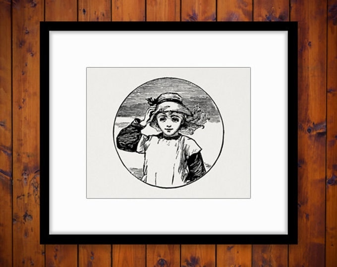 Printable Image Girl with Hat Graphic Download Antique Illustration Digital Vintage Clip Art Jpg Png Eps HQ 300dpi No.2415