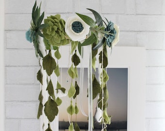 Baby Girl Mobile Nursery Flowers Enchanting Floating Tropical Wool Felt Bloom Chandelier Nursery/Crib Decor Girls Rooms succulents Turquoise