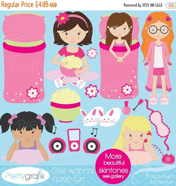 80% OFF SALE sleepover clipart for scrapbooking, commercial use, vector graphics, digital clip art, images, slumber party - CL523 Il_570xn