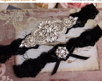 SALE 15% OFF Black Lace Bridal Garter Set Gothic by GarterQueen
