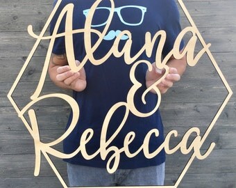Personalized Large Names Sign 23"x26" inches, Geometric Custom Hexagon Name Sign, Wedding Birthday Nursery Backdrop Laser Cut Decor Unique