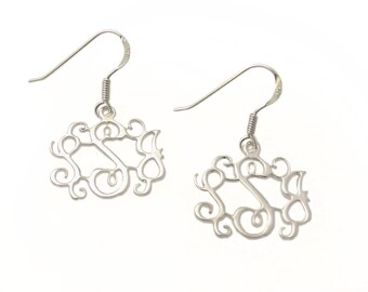 Monogram dangle earrings. silver monogram earrings. 0.8" earrings. Personalized earrings. Monogram jewelry. Personalized silver earring