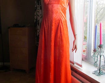 Vintage crushed -velvet dress.Vintage orange velvet dress.