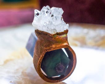 Quartz Ring, Copper Electroformed Ring, Organic Crystal Ring, Tribal Fusion Ring, Bellydance Ring, Quartz Ring, Druzy Ring, Geode Ring