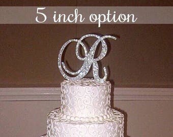 Bling Wedding Cake Topper - Crystal Sparkle Rhinestone Monogram Initial - 5" Tall | A B C D E F G H I J K L M N O P Q R S T U V W X Y Z