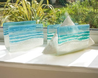 Set of 2 Beach Letter Racks-FREE UK DELIVERY-2 Beach Letter Racks / Napkins Holder Turquoise and/or Blue- Fused Glass