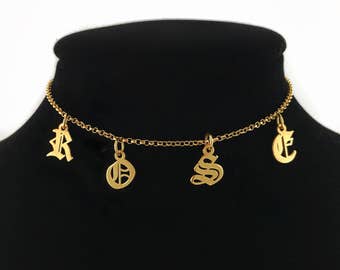 24K Gold Old English Choker/ Gothic Choker Necklace/ Gold Name Choker/ Custom Gold Choker/ Old English Necklace/ Mother's Day Gift