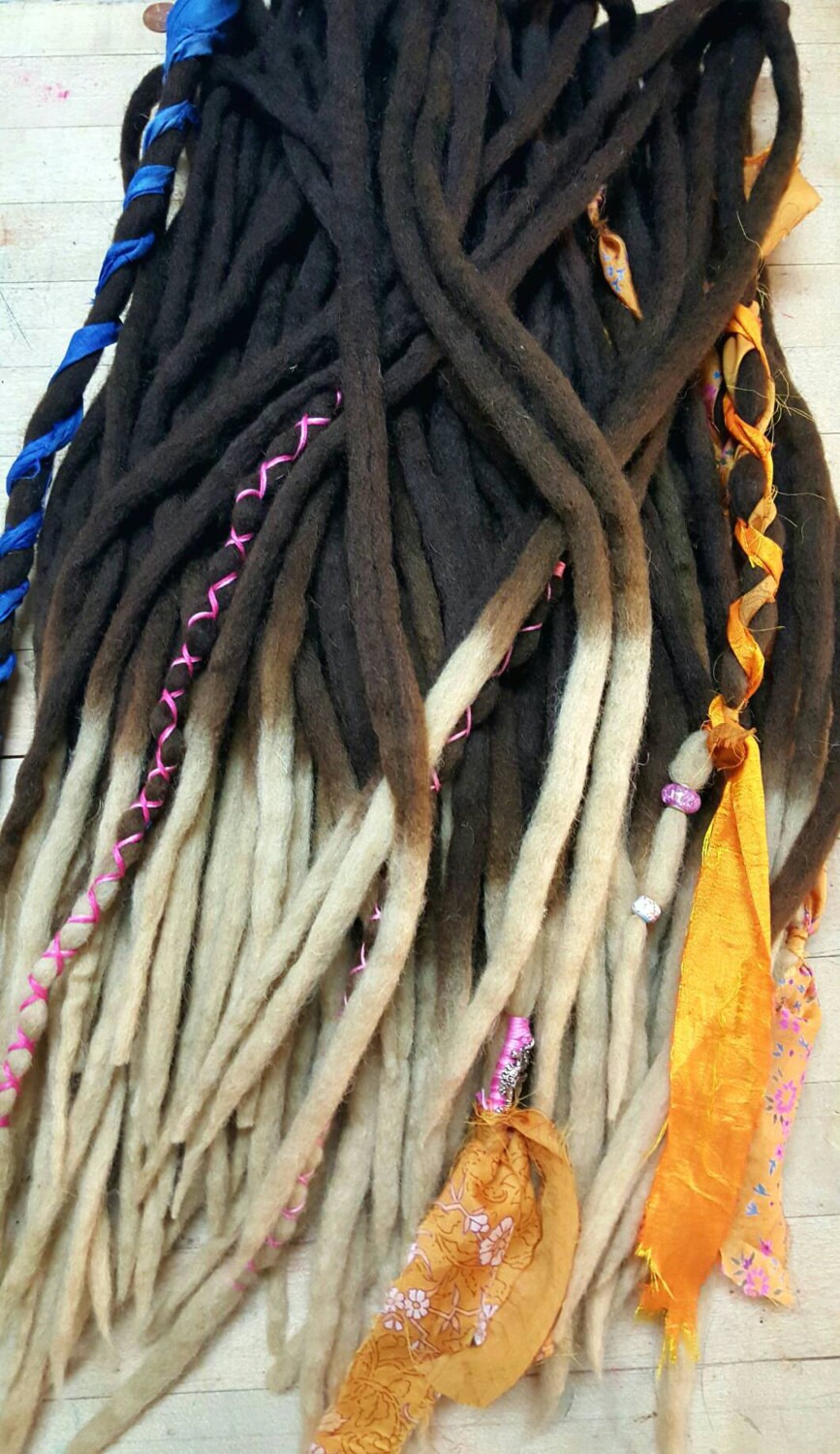 Wool Dreadlocks Set of 60 FULL HEAD Dread Set Dark Chocolate