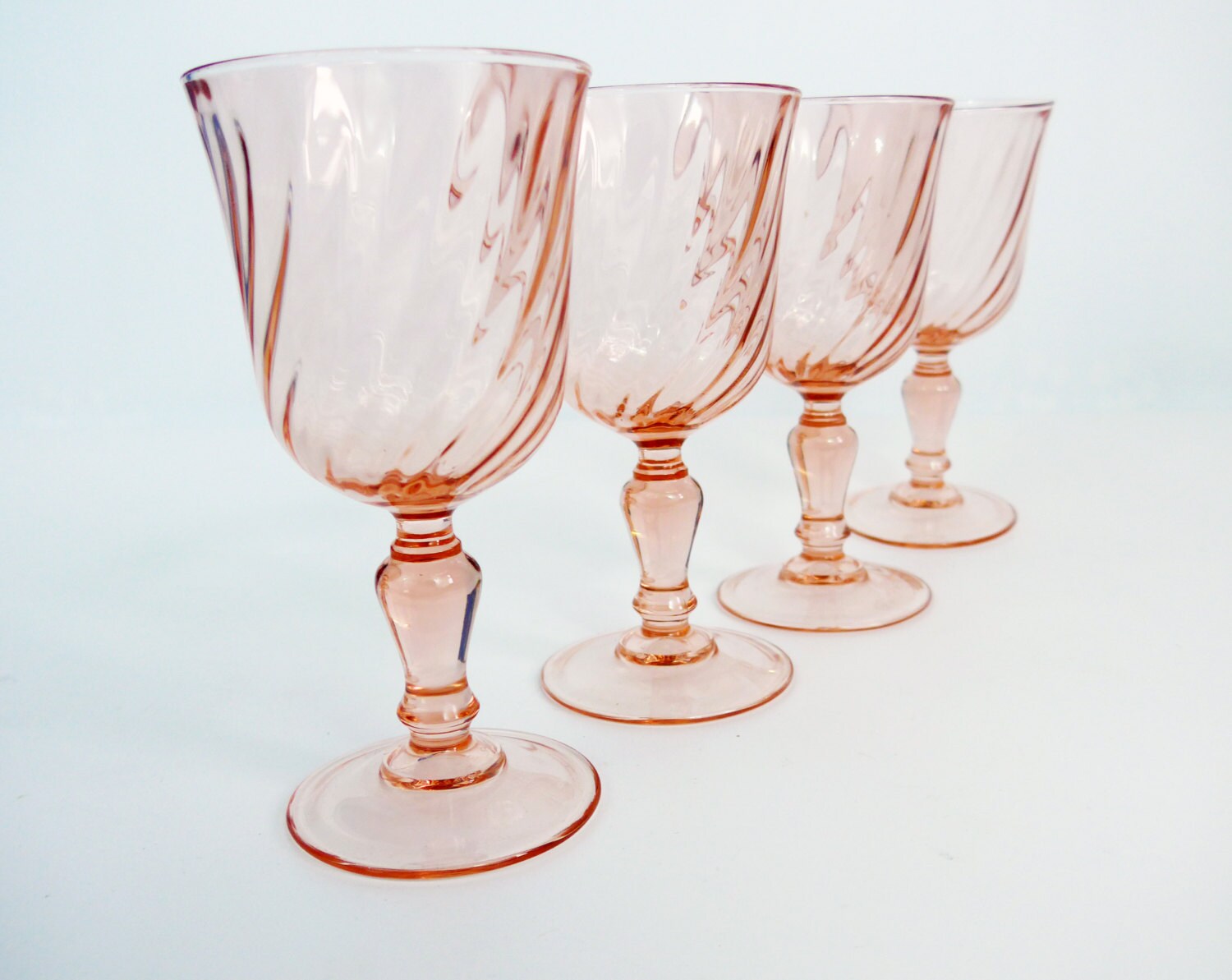 Vintage Pair Of 4 Luminarc France Rosaline Pink Wine Glasses 4 Late Mid Century Glasses Pink