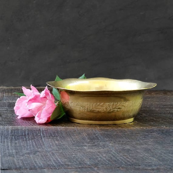 Brass Soap Dish Gold Trinket Bowl Made in India Vintage