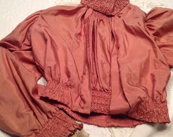 Reduced Antique victorian blouse, salmon colored silk, lots of sheering