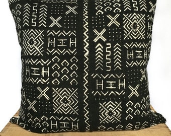 19 x 19 African Mudcloth Pillow Cover - White Chevron L