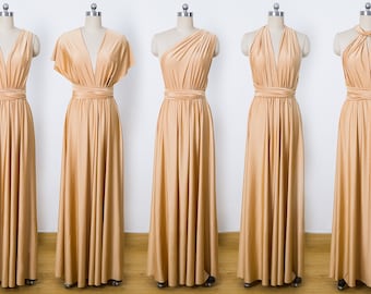 Gold Maxi Infinity Dress, Convertible Bridesmaid Dress, cheap prom dress, Evening Dress,Multiway Dress, Wrap Dress, formal Dress
