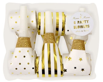Gold Foil Fancy Party Blowers | Meri Meri Party Favors | New Years EVE, NYE Party