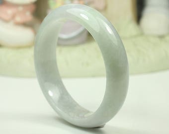 Jadeite Jade Bangle - 55.01mm Faint Green and Faint Grey