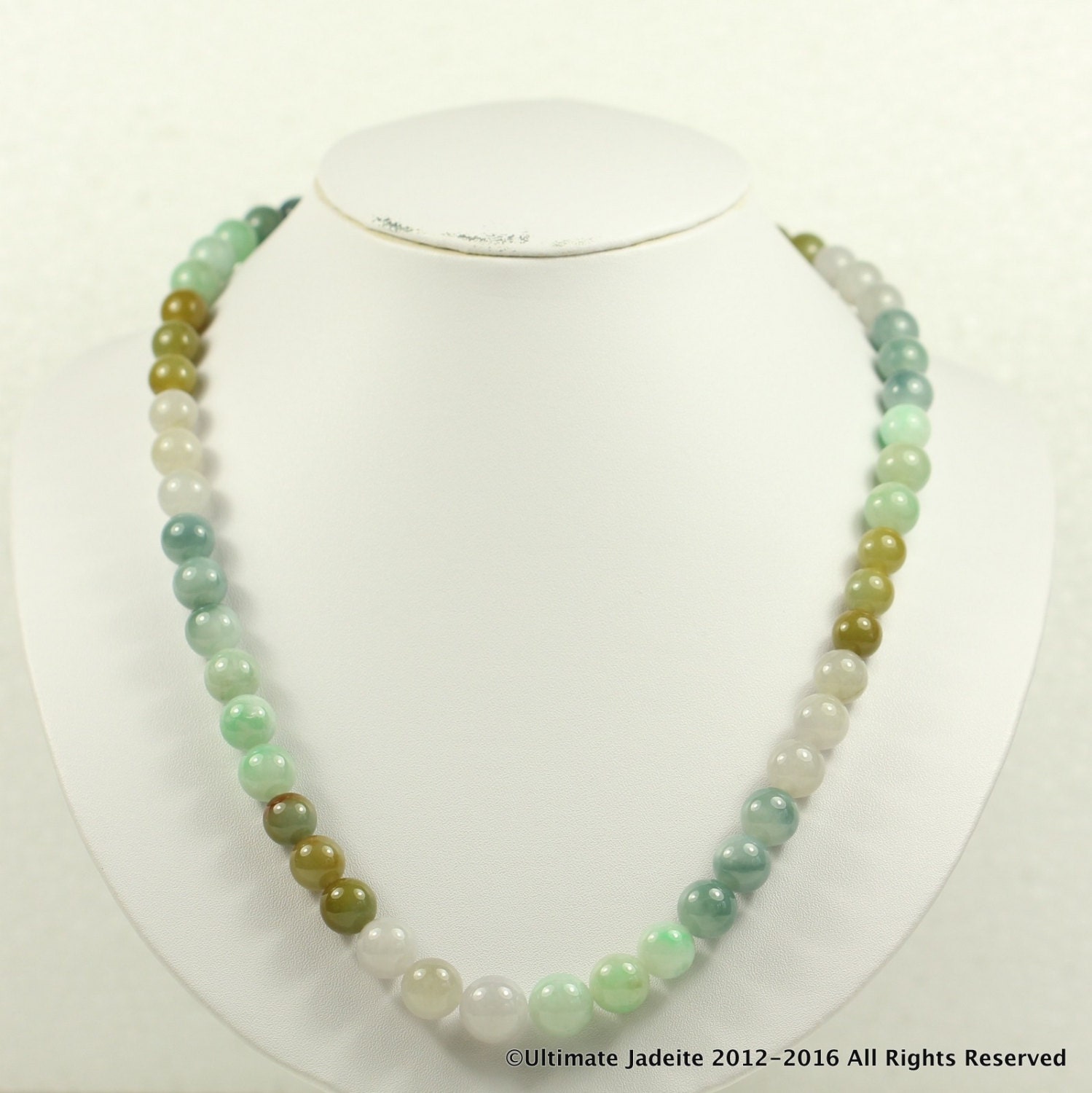 Jadeite Jade Bead Necklace Apple Green Blue Multi-color