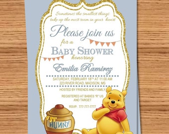 Baby Shower Invitation | Winnie the Pooh| Eeore | Baby shower Customizable
