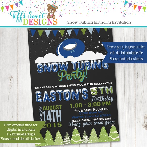 Snow tubing birthday party Invitation - Sledding Party - Snow Party - Chalkboard - Boys ...