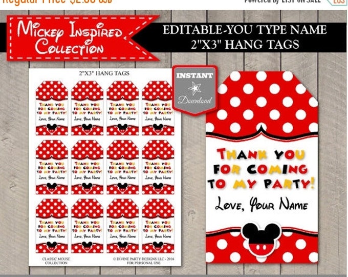 SALE INSTANT DOWNLOAD Printable Editable Classic Mouse Thank You Hang Tags / You Type Name / Classic Mouse Collection / Item #1590