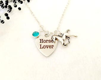 Personalised Horse Necklace, Horse Gift, Horse Jewellery, Gift for Her, Horse Charm Necklace, Birthstone Necklace, Australian made