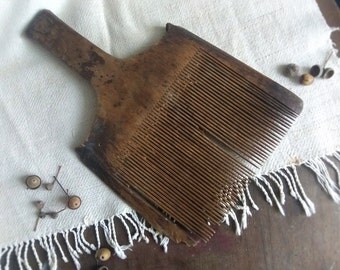 Antique wooden wool comb Rustic home decor Antique wall hangind Wool carder Old wooden tool Ethnic fibre arts tool Primitives gift idea