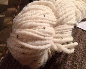 Handspun Wool Yarn- Aran Weight- 100 yards- with silver beads