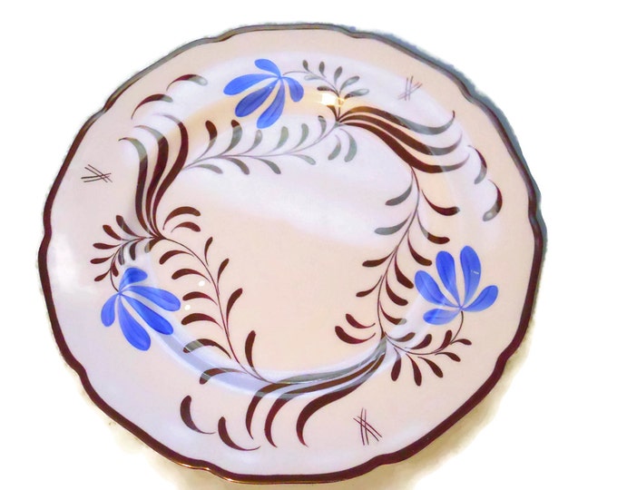 Vintage Gray's Pottery Blue and Gold Lustre Trimmed Plate, Mid Century British Pottery