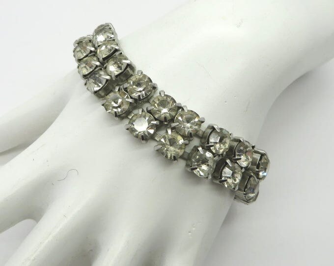 Tennis Bracelet, Rhinestone Bracelet, Vintage Weiss Bracelet - Double Row Rhinestone Silver Tone Bridal Jewelry, Signed Weiss Jewelry