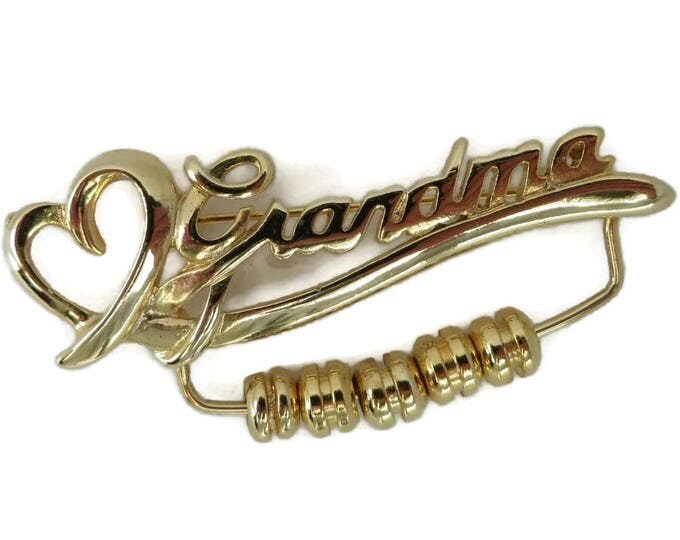 Vintage K.I.S. Grandma Gold Tone Heart Brooch Pin