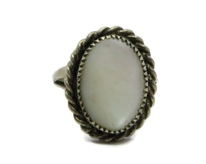 Navajo MOP Sterling Silver Ring, Vintage Signed Native American Braided Mother of Pearl Ring Size 5.5
