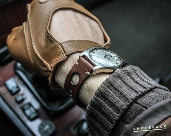 Vintage leather rally watch strap with your initials // Fast shipping // Natural Italian leather // mens watch strap