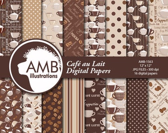 Coffee Digital Papers, Coffee Bean Papers, Coffee names paper, Chocolate brown papers, cafe au lait papers, commercial use, AMB-1563