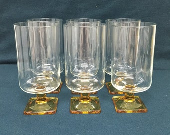 Vintage Federal Nordic Amber Topaz Square Base Glasses
