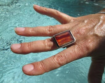 Carnelian and Sterling Silver Ring Size 9.75