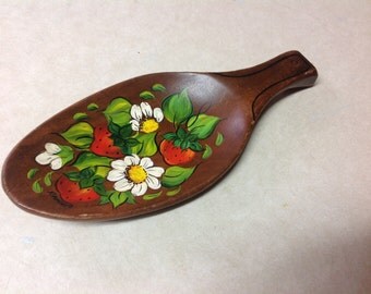 Tole painting wood board vintage strawberries flowers wall hanging