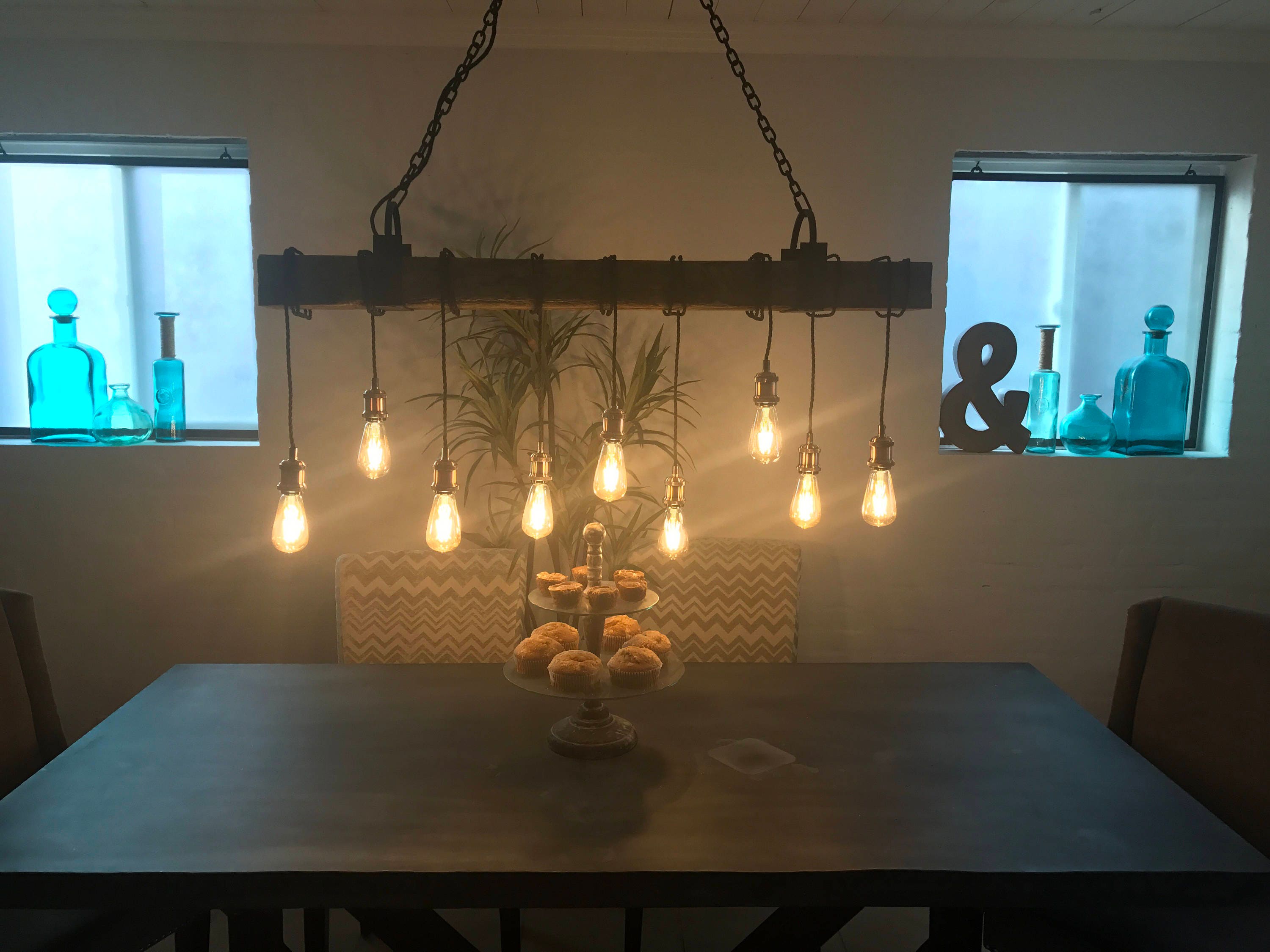 Handcrafted 9 light barnwood beam light fixture with Iron