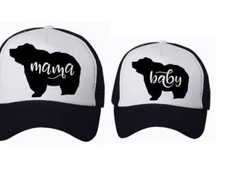 Woman's Trucker Hat , Kids Trucker Hat, , Trucker Hats, mommy and me matching hats, baby bear hat, mama bear hat, baby bear, mama bear