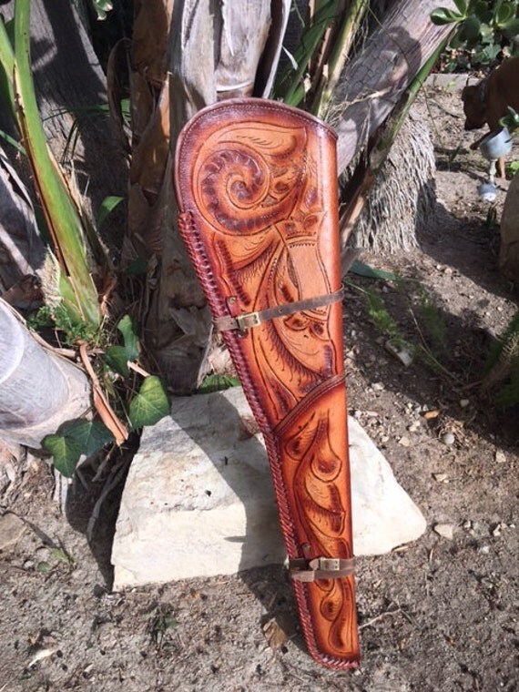 Rifle case tooled leatherBrown leatherscabbard gun case