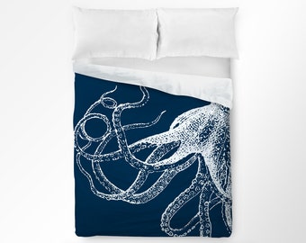 Octopus Duvet Cover, Octopus Bedding, Nautical Duvet Cover, Nautical Bedding, Kids Teen Bedding, King Duvet, Queen Duvet, Twin Duvet