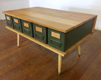 Reclaimed Wood Metal Drawer Coffee Table