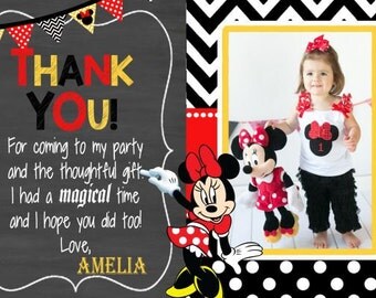 MINNIE MOUSE Thank You Card, Minnie Thank You, Minnie Birthday Card, Birthday Thank You, Girls Thank You, Polka Dot, Chalkboard Minnie Mouse
