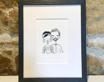 SIMONE & ANDREA - original Illustration with ink of a loving couple