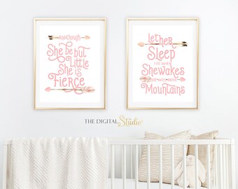 Woodland girl nursery art, Boho Tribal Nursery Art, Woodland Printable, And though she, Baby Shower Gift, Let her sleep for when
