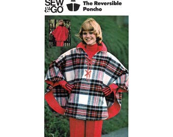 70's Reversible Poncho, Women's Sewing Pattern Misses Size Medium 12-14 Bust 34-36" Vintage 1970's Butterick 3825
