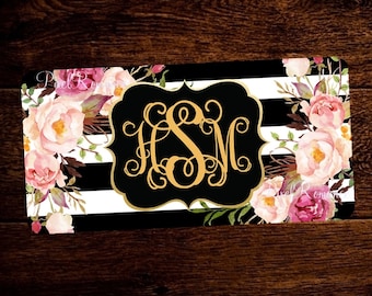 Monogram License Plate Personalized Car Tag Set Flowers Rustic Boho Blush Burgundy Bouquets Mother's Day Gift Matching License Frame